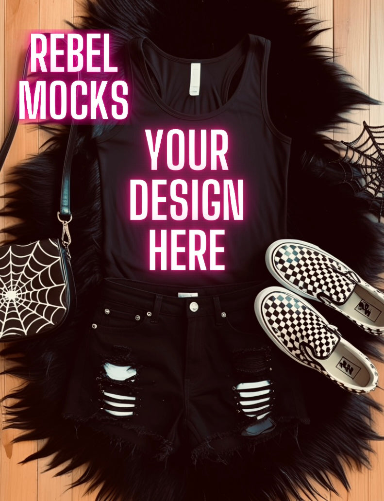 Black Tank Flat Lay Bundle Alternative Edgy 7 Mocks