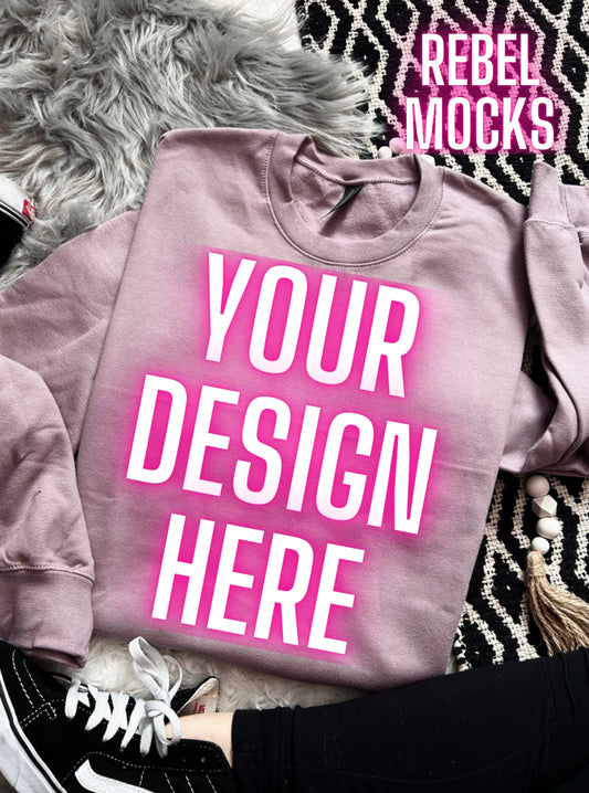 Gildan Softstyle Paragon Crewneck Sweatshirt Flat Lay Mock UP