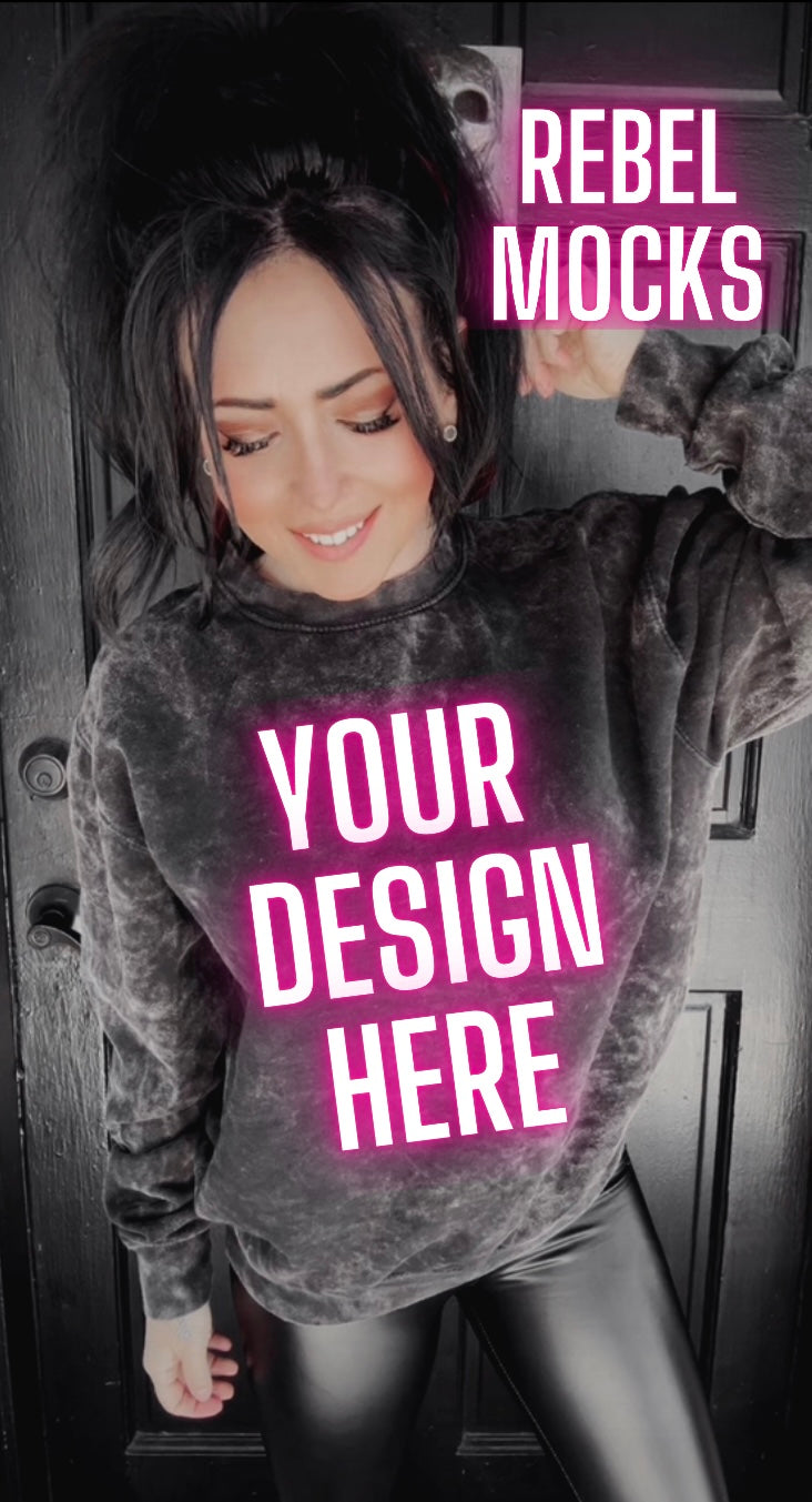 Mineral Wash Crew Neck Trendy Mock Up IRL Model