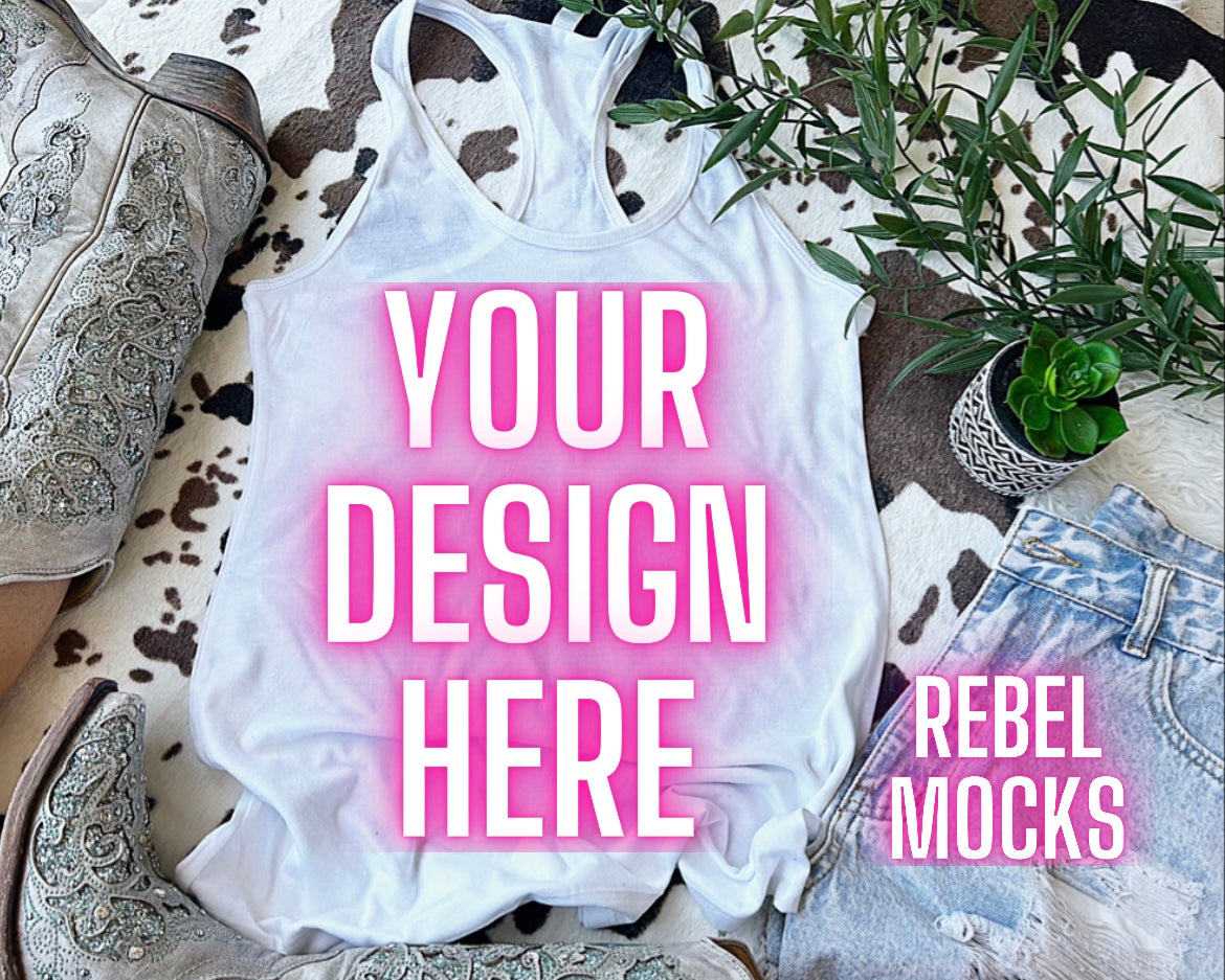 Western Vibes White Tank Flat Lay Mock UP