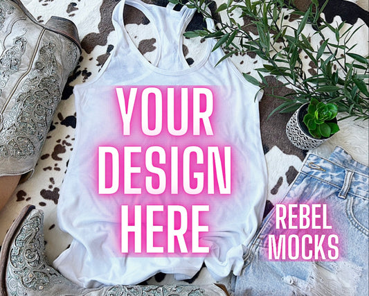 Western Vibes White Tank Flat Lay Mock UP