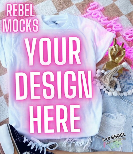 White Tee Flat Lay Mock Up TRENDING