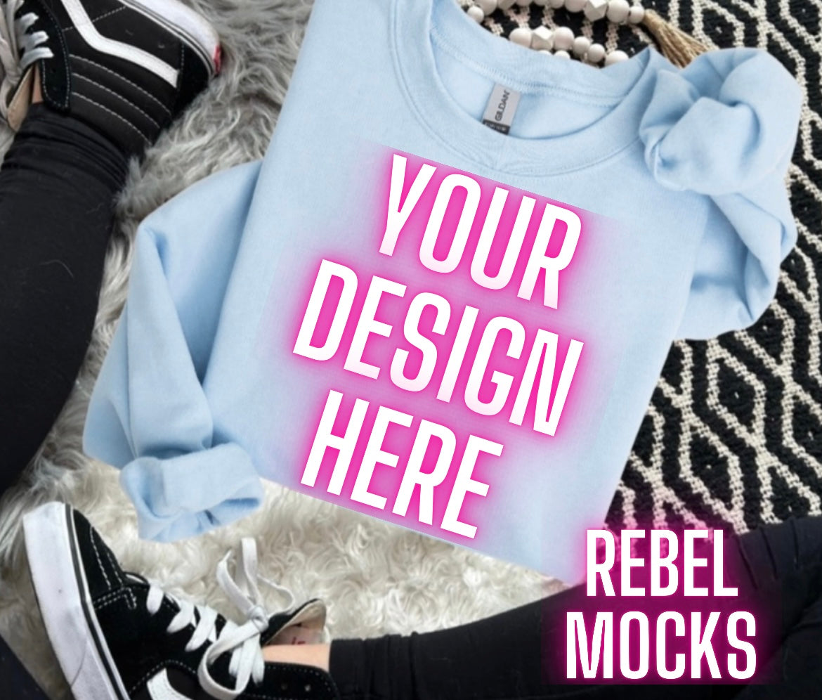 Light Blue Crew Sweatshirt Flat Lay Mock Up TRENDING