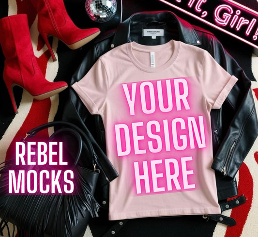 Bella Light Pink Tee Edgy Trendy Mock Up Flat Lay