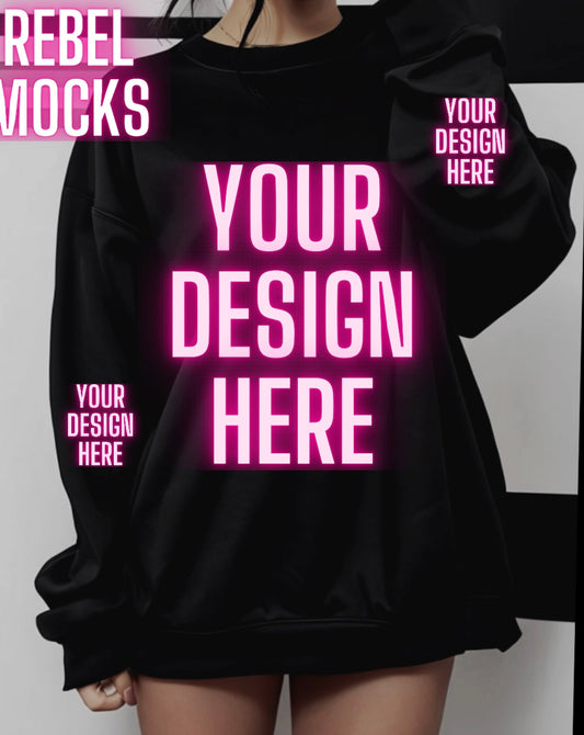 Black Crew Neck Sweatshirt Alternative Model Mock Up