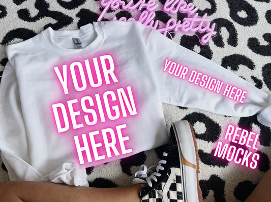 White Crew Neck and Sleeve Mock Up TRENDING