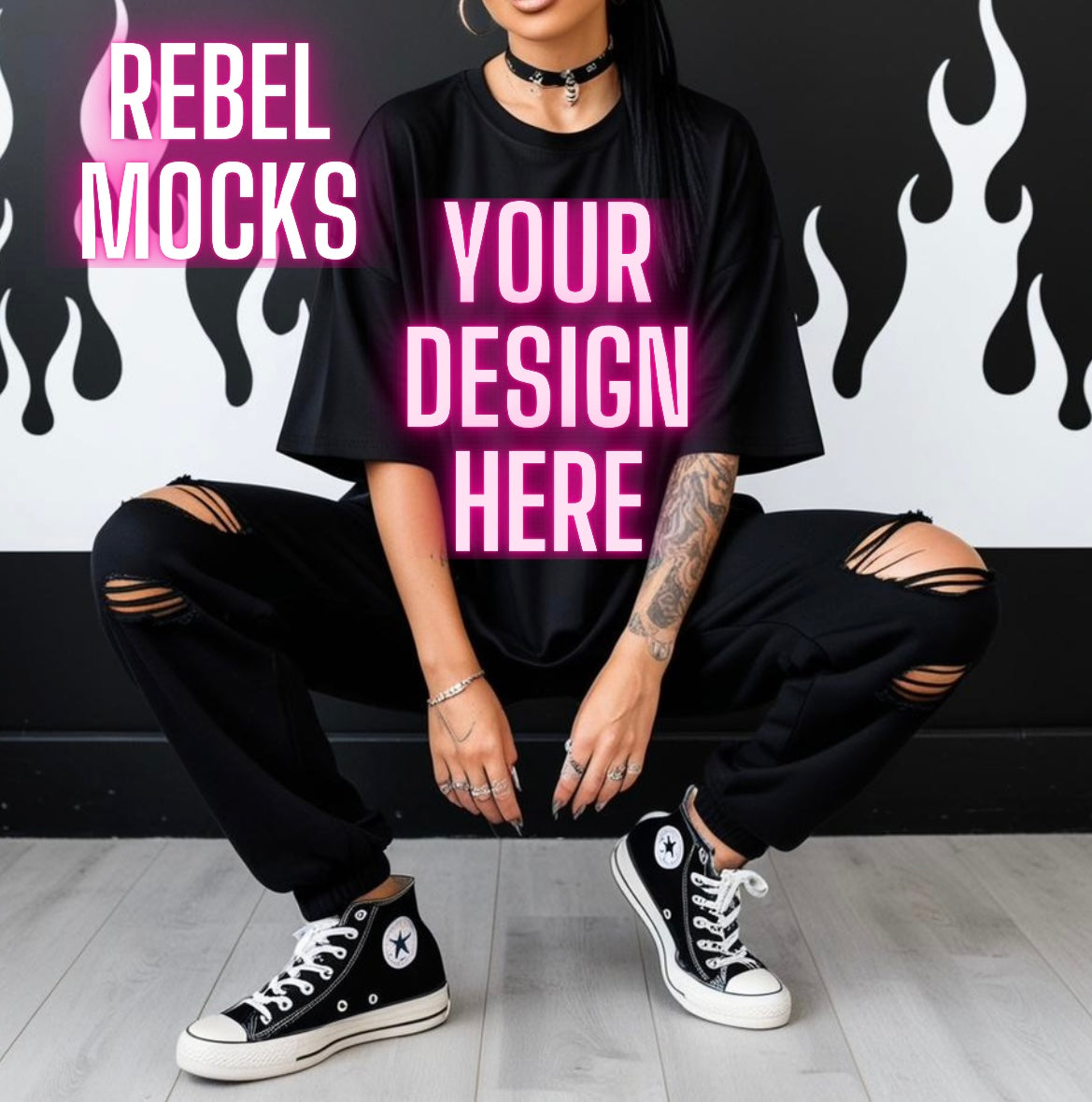 Black Oversized Tee & Jogger Edgy Trendy Model Mock Up