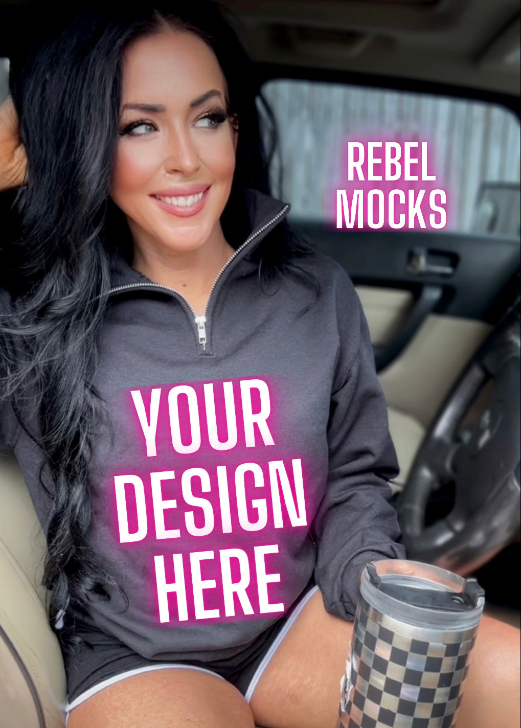 Jerzee Black 1/4 Zip Sweatshirt Model Mock Up