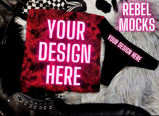 Alternative Vibes red and black crystal dye tee and Black Thong Trendy Mock Up