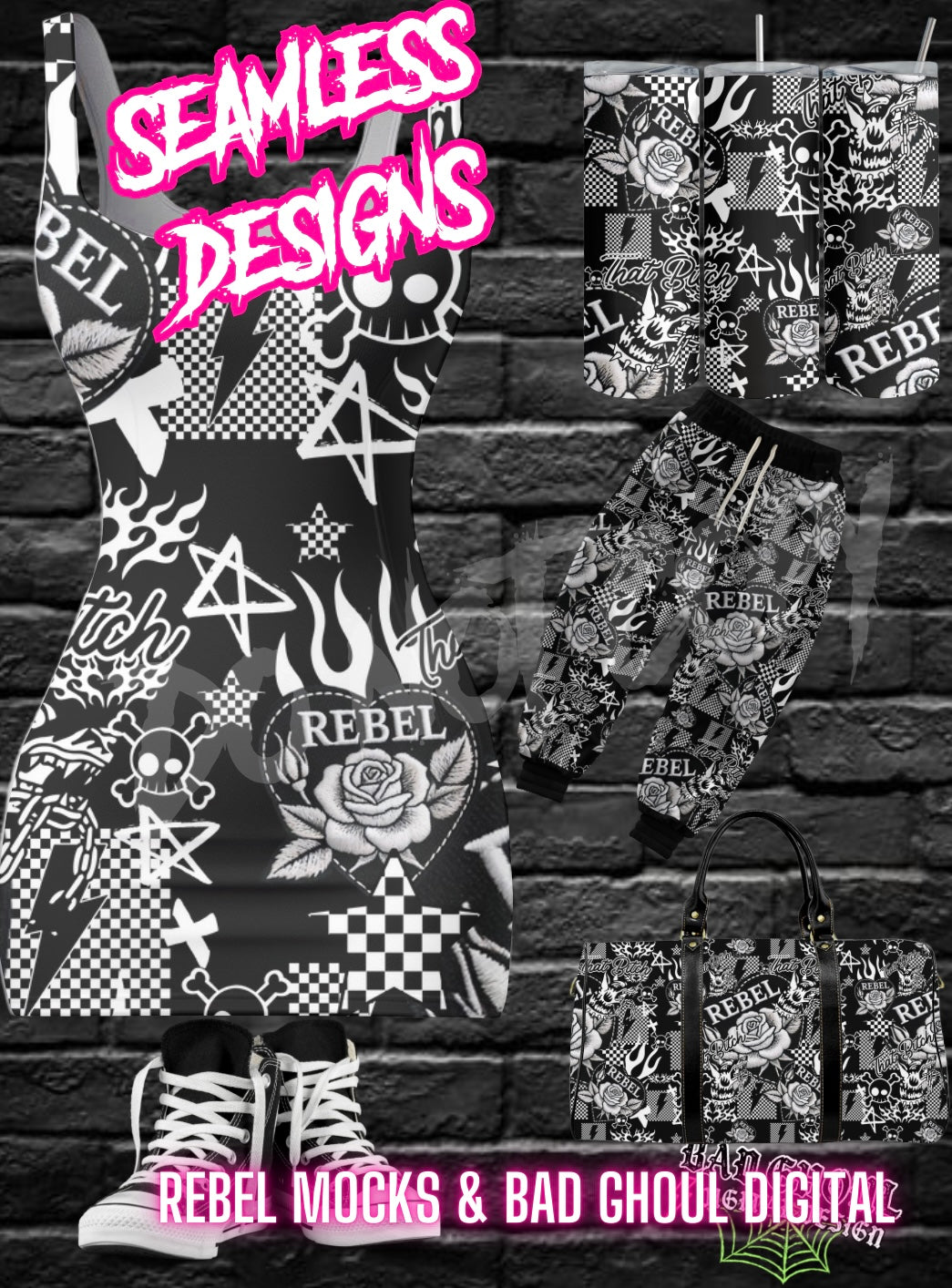 Rebel That Bitch Seamless PNG Download