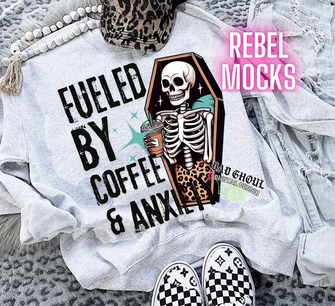 Fueled by coffee and anxiety PNG download black and white