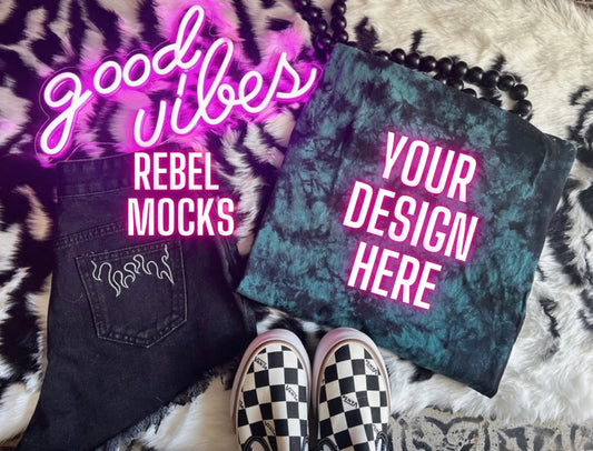 Green and Black Tie Dye Mock Up flat lay edgy