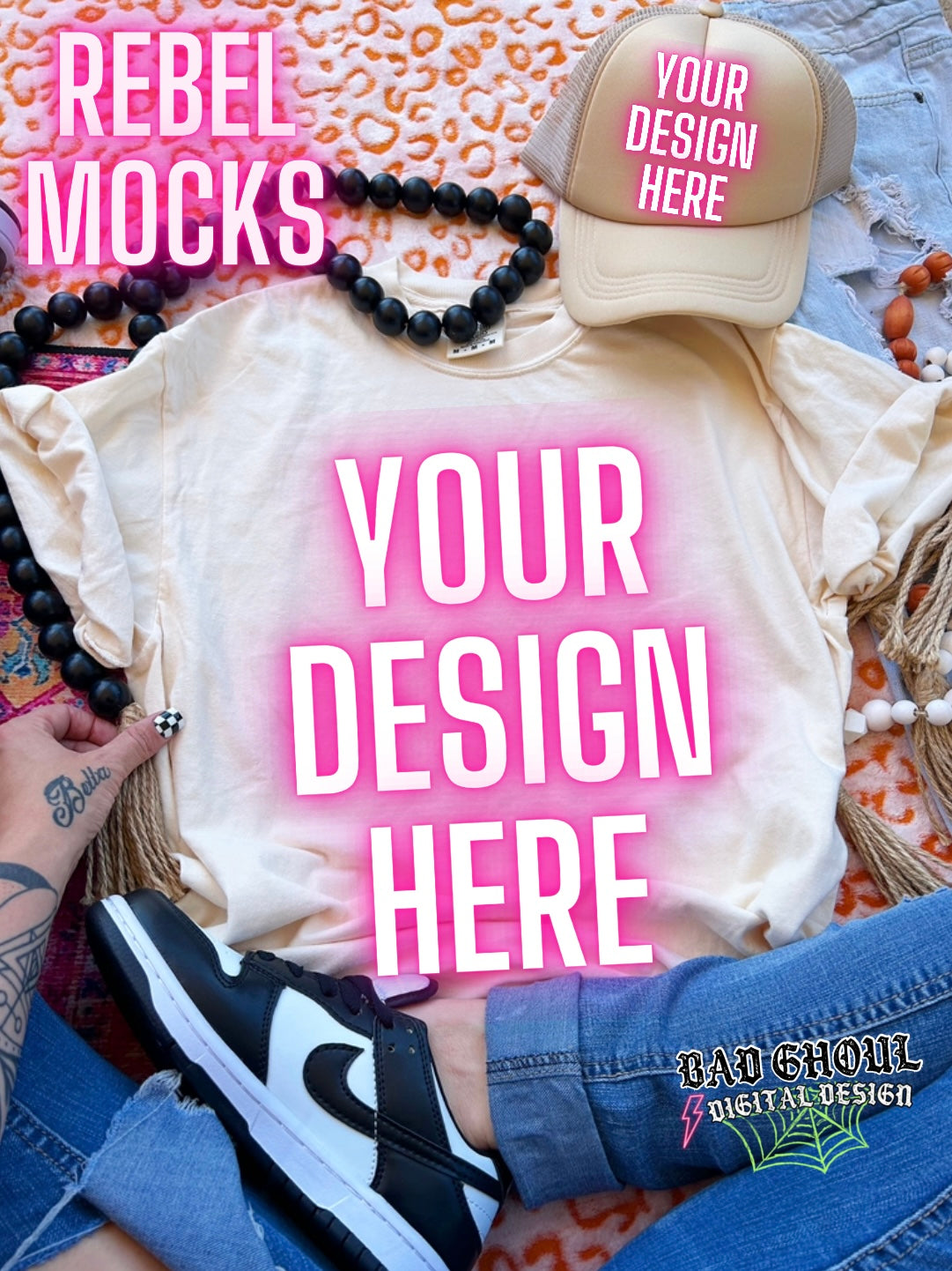 CC Ivory Tee Boho Vibes TRENDING Flat Lay Mock up