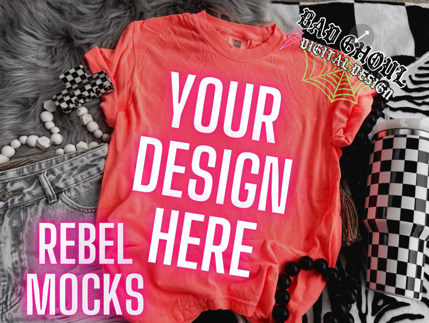 Neon Red Orange CC TRENDING Flat Lay Mock up