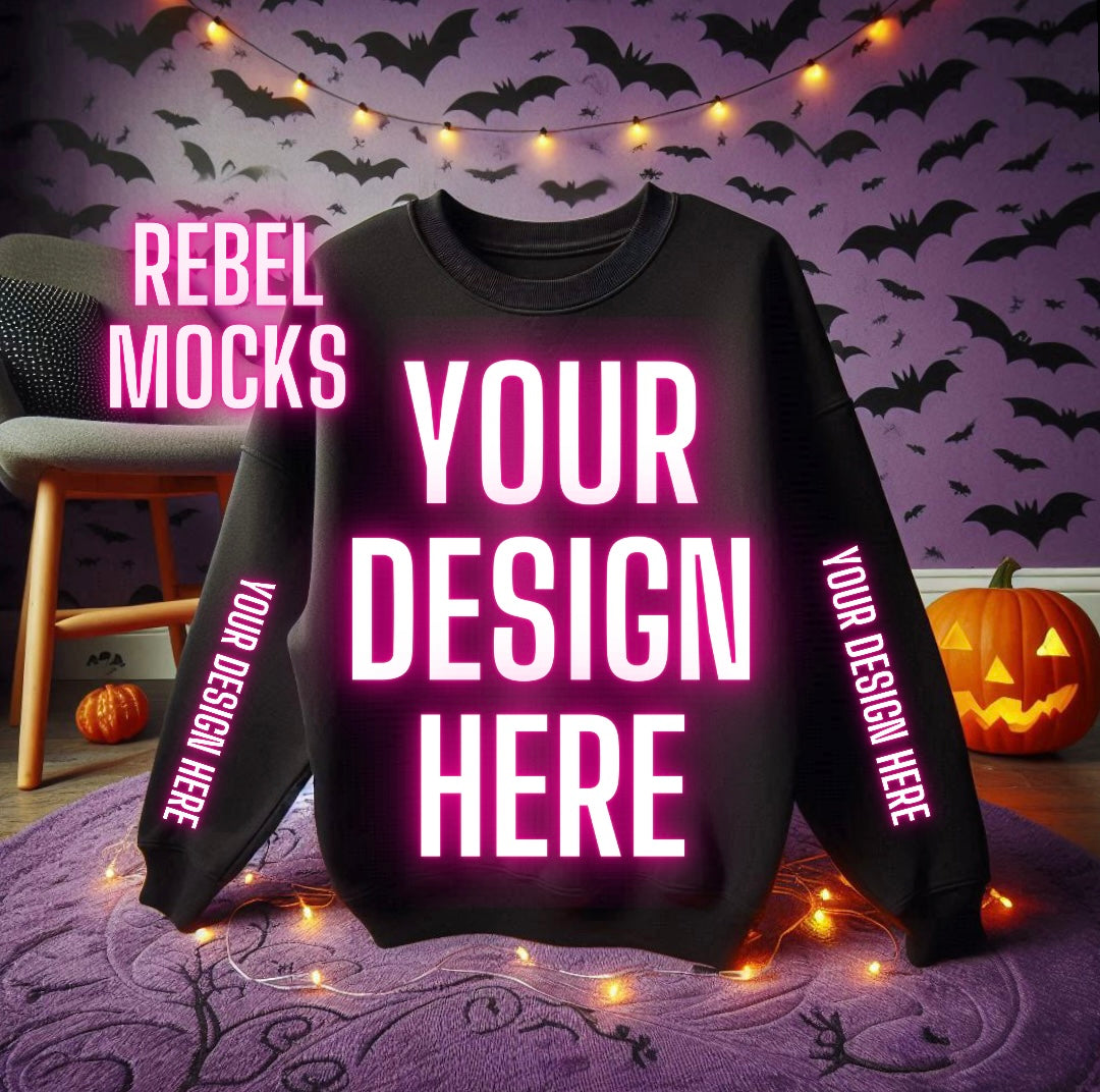 Black Crew Neck Mock Up Trendy Edgy Spooky  Vibes Flat Lay