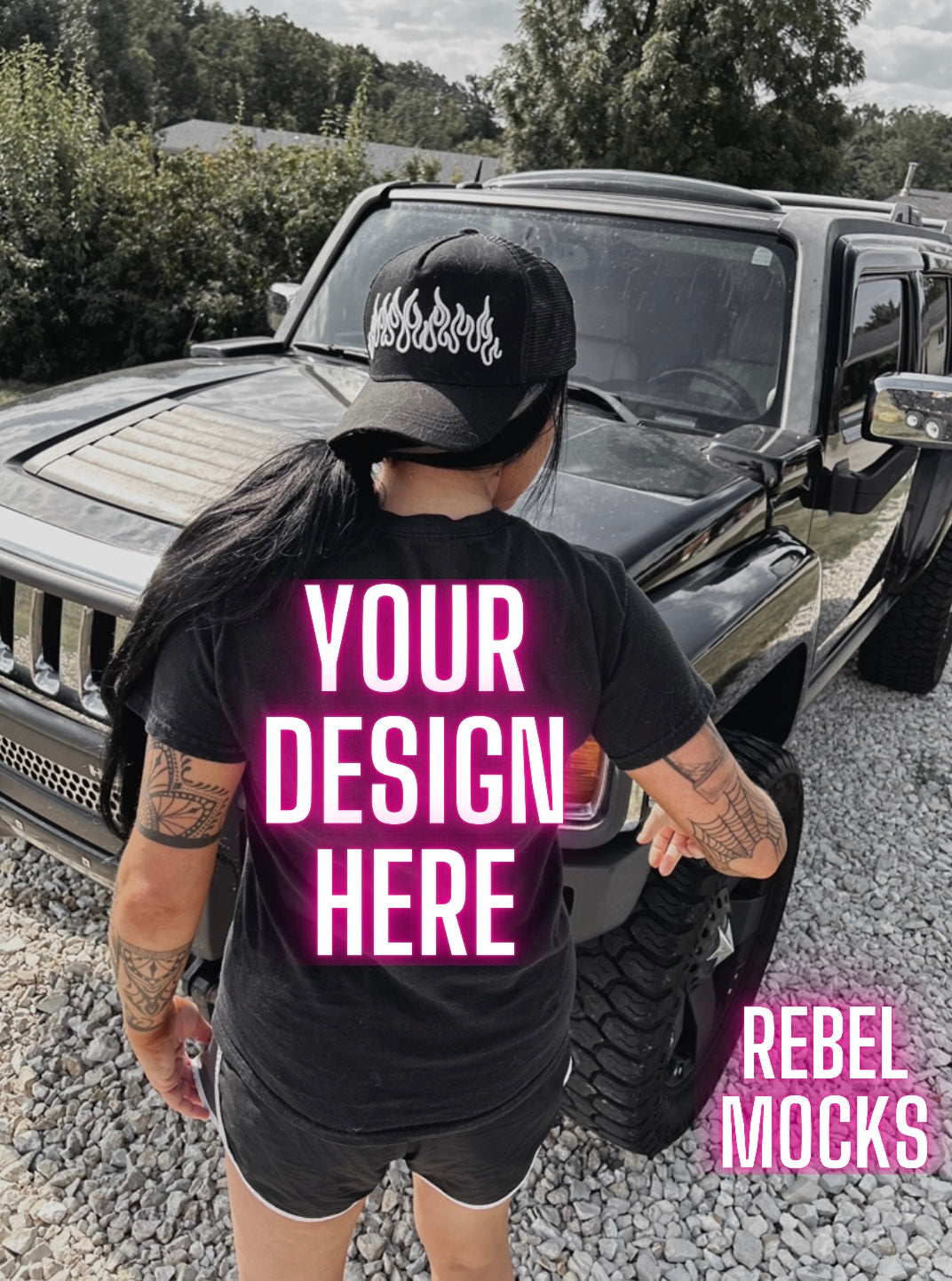 Black Back Tee IRL Model Mock Up trendy