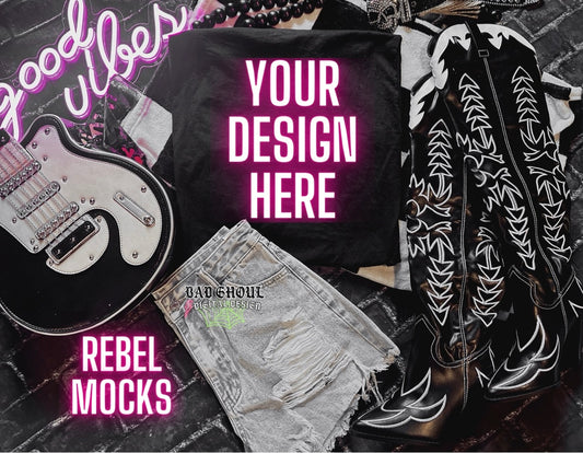 Black Tee Flat Lay Trendy Mock Up EDGY