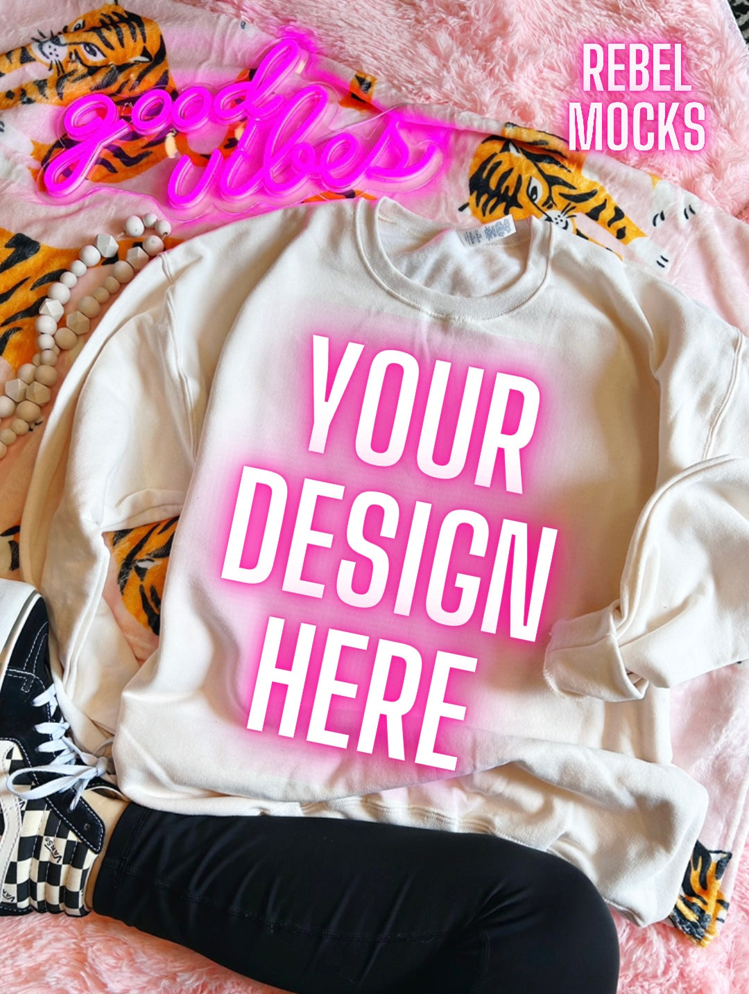 Jerzee Sweet Cream Trendy Flat Lay Tee  Mock Up