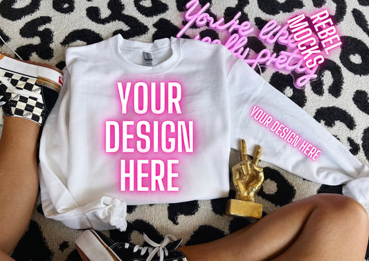 White Crew Neck and Sleeve Mock Up TRENDING