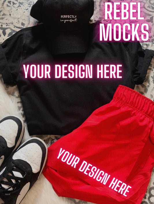 Black Tee and Short Set Flat Lay Mock Up