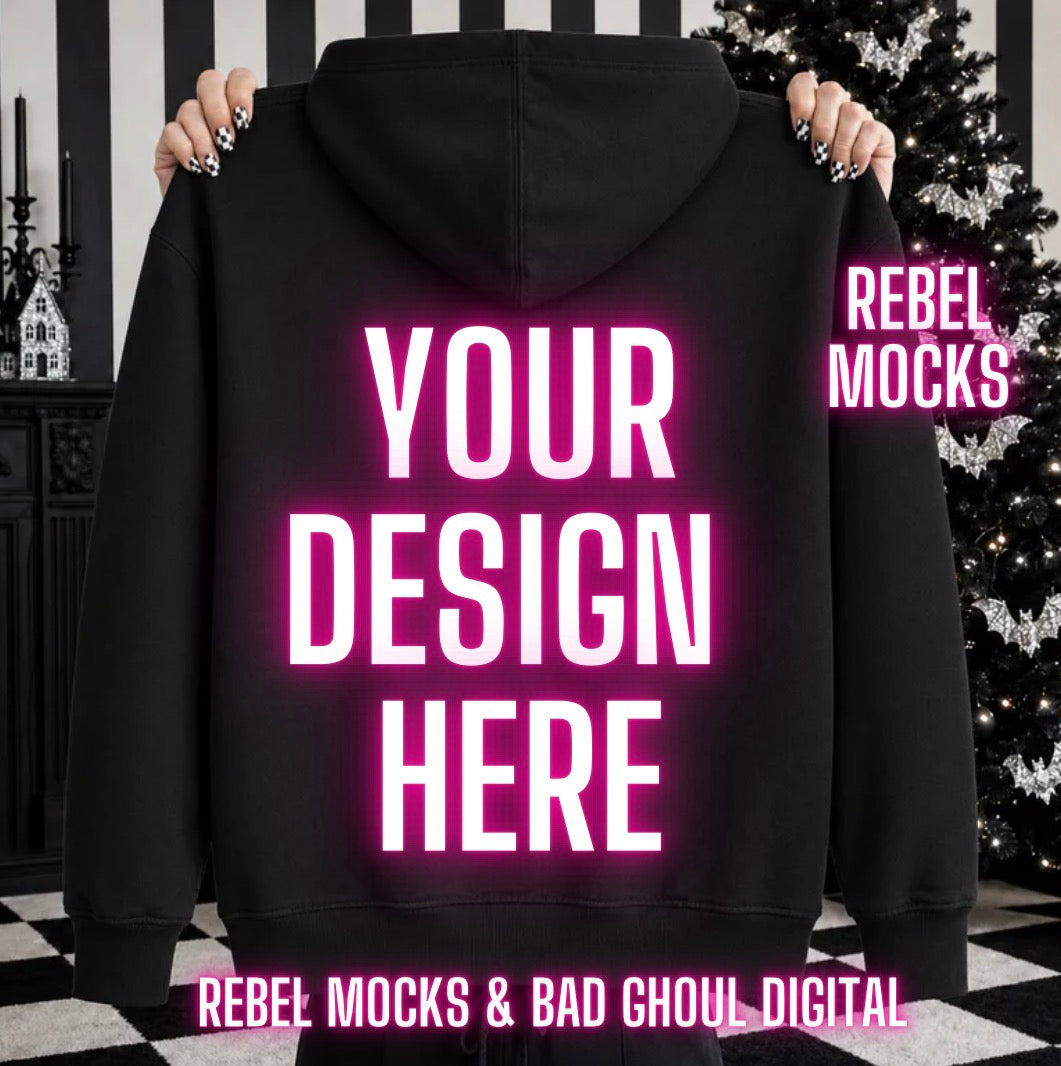 Black Hoodie Back |Edgy Holiday Alternative Mock Up
