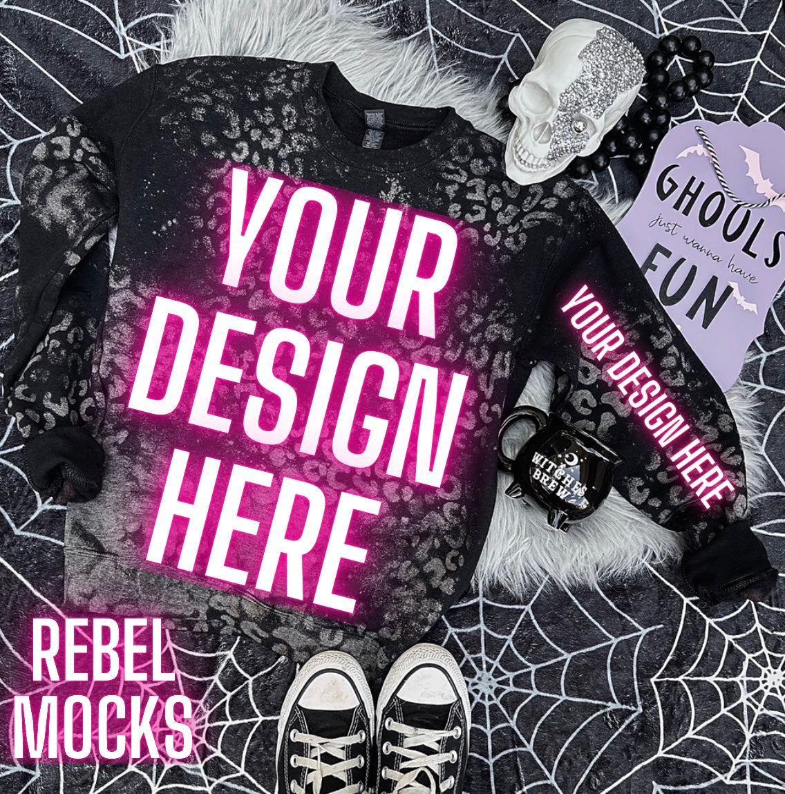 Black Cheetah Print Sweatshirt Gildan Mock Up Flat Lay