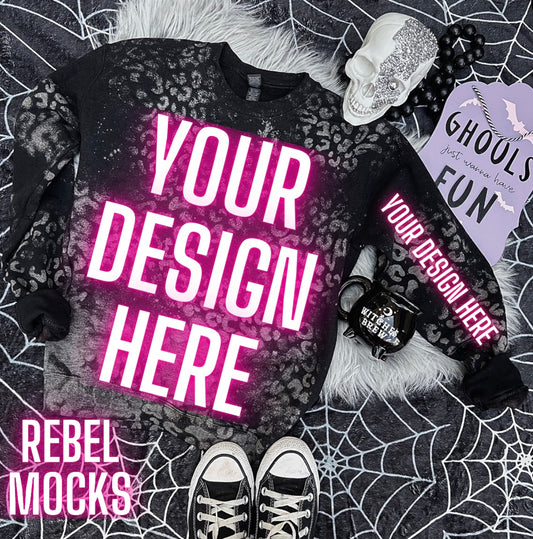 Black Cheetah Print Sweatshirt Gildan Mock Up Flat Lay