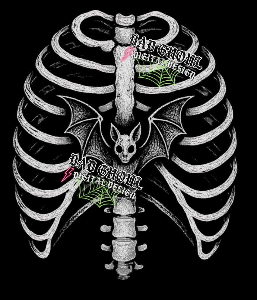 Bat Ribcage- BLACK Fabric Only PNG Download