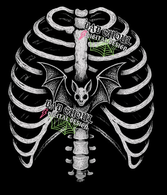 Bat Ribcage- BLACK Fabric Only PNG Download