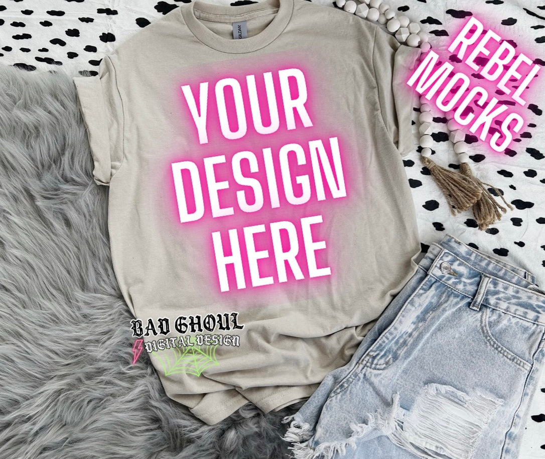 Gildan Sand Flat Lay Mock Up Neutral Vibes