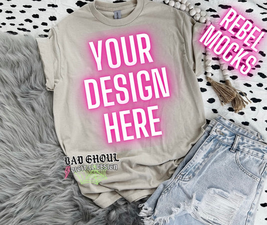 Gildan Sand Flat Lay Mock Up Neutral Vibes