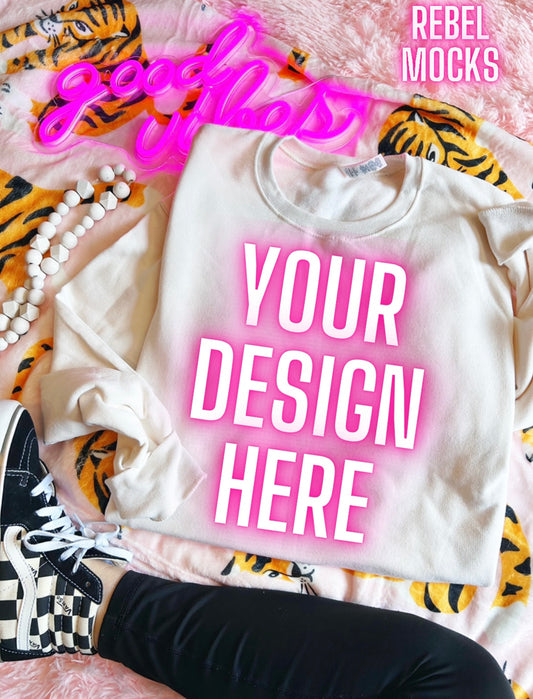 Jerzee Sweet Cream Trendy Flat Lay Tee  Mock Up