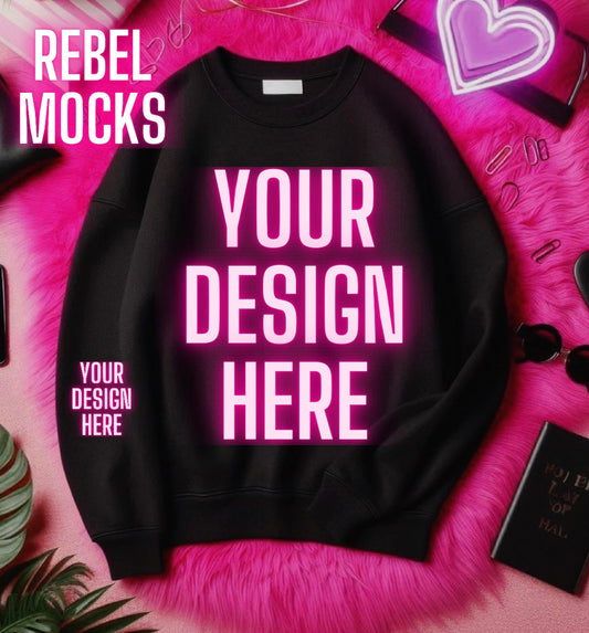 Black Crew Neck Sweatshirt Alternative Flat Lay Mock Up