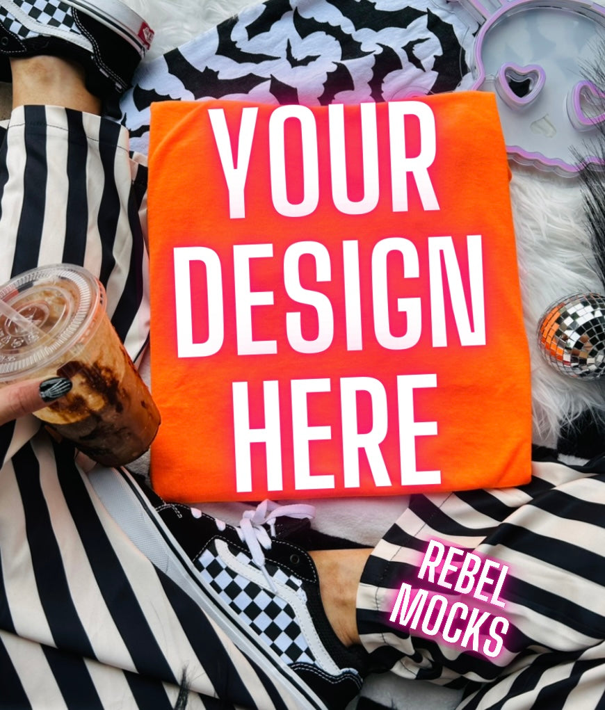 Safety Orange Tee Trending Alternative Flat Lay Mockup