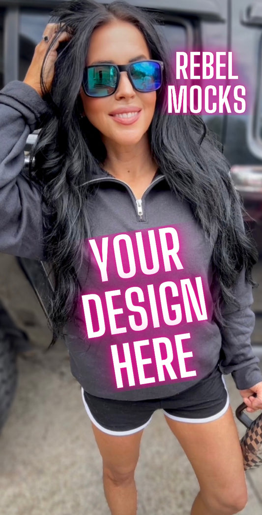 Jerzee Black 1/4 Zip Sweatshirt Model Mock Up