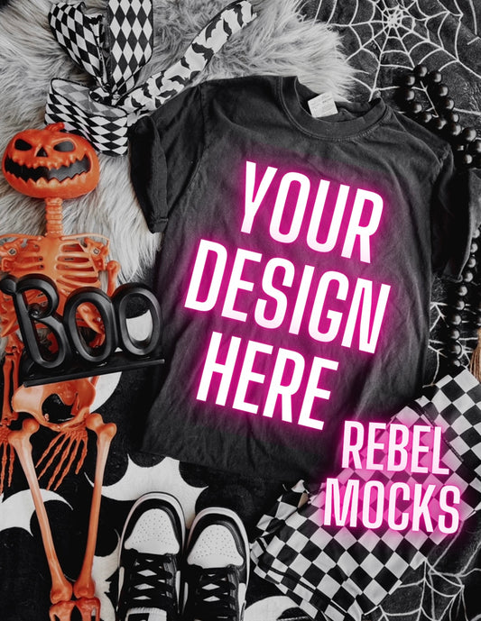 Spooky Black Tee Edgy Flat Lay Mock UP
