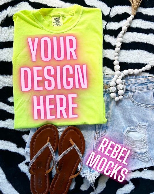 Comfort Colors Neon Lemon Tee Flat Lay Mock UP
