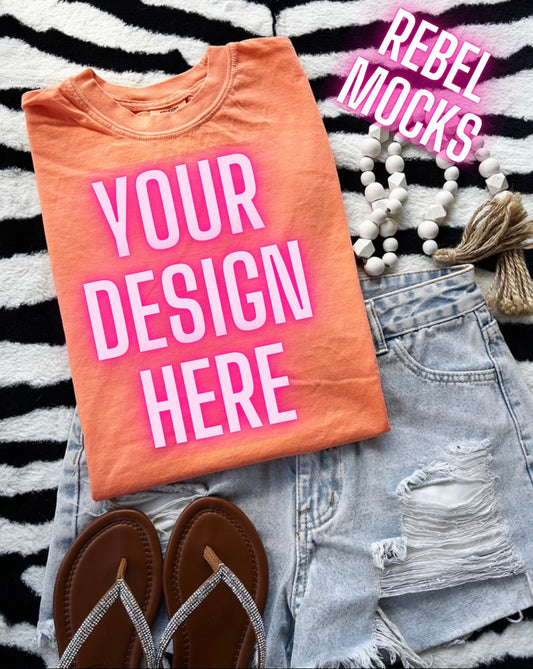 Comfort Colors Melon Tee Flat Lay Mock UP