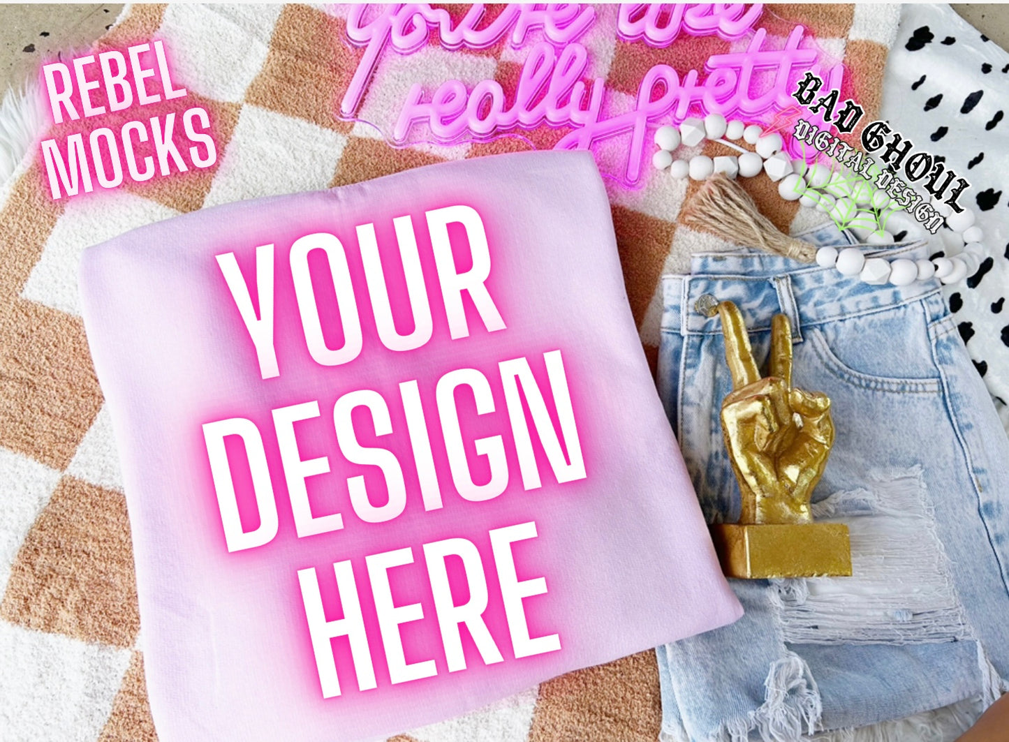 Light Pink Crew Neck Sweatshirt Flat Lay Mock Up TRENDING