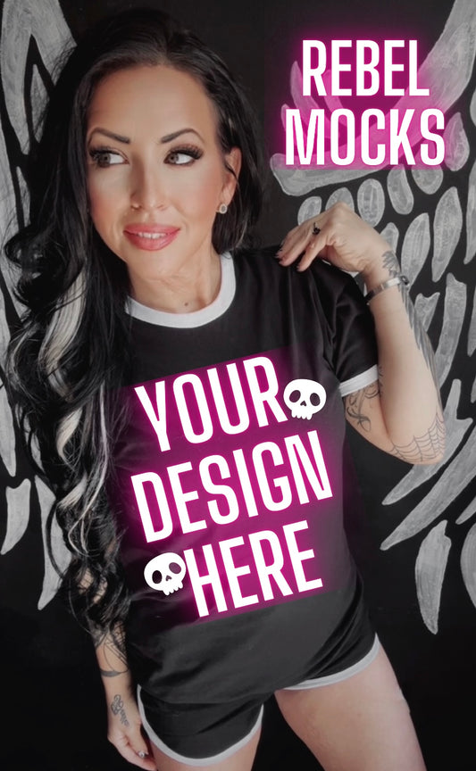 Black and White Ringer Tee Model Mock Edgy alt Vibes Mock Up