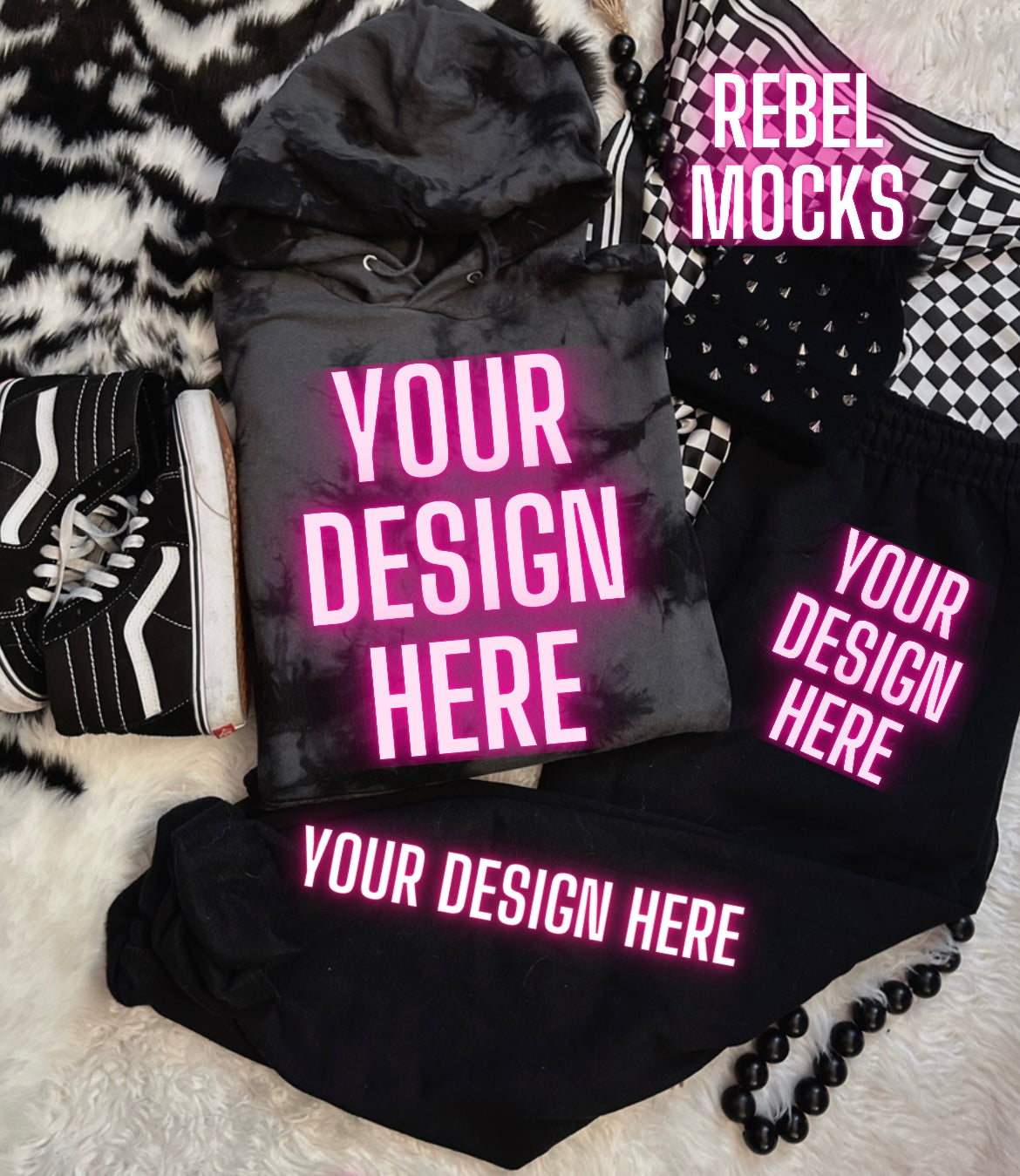 Black Crystal Dye Hoodie Sweat Set and Sweatpants Flat Lay Mock Up TRENDING VIBES