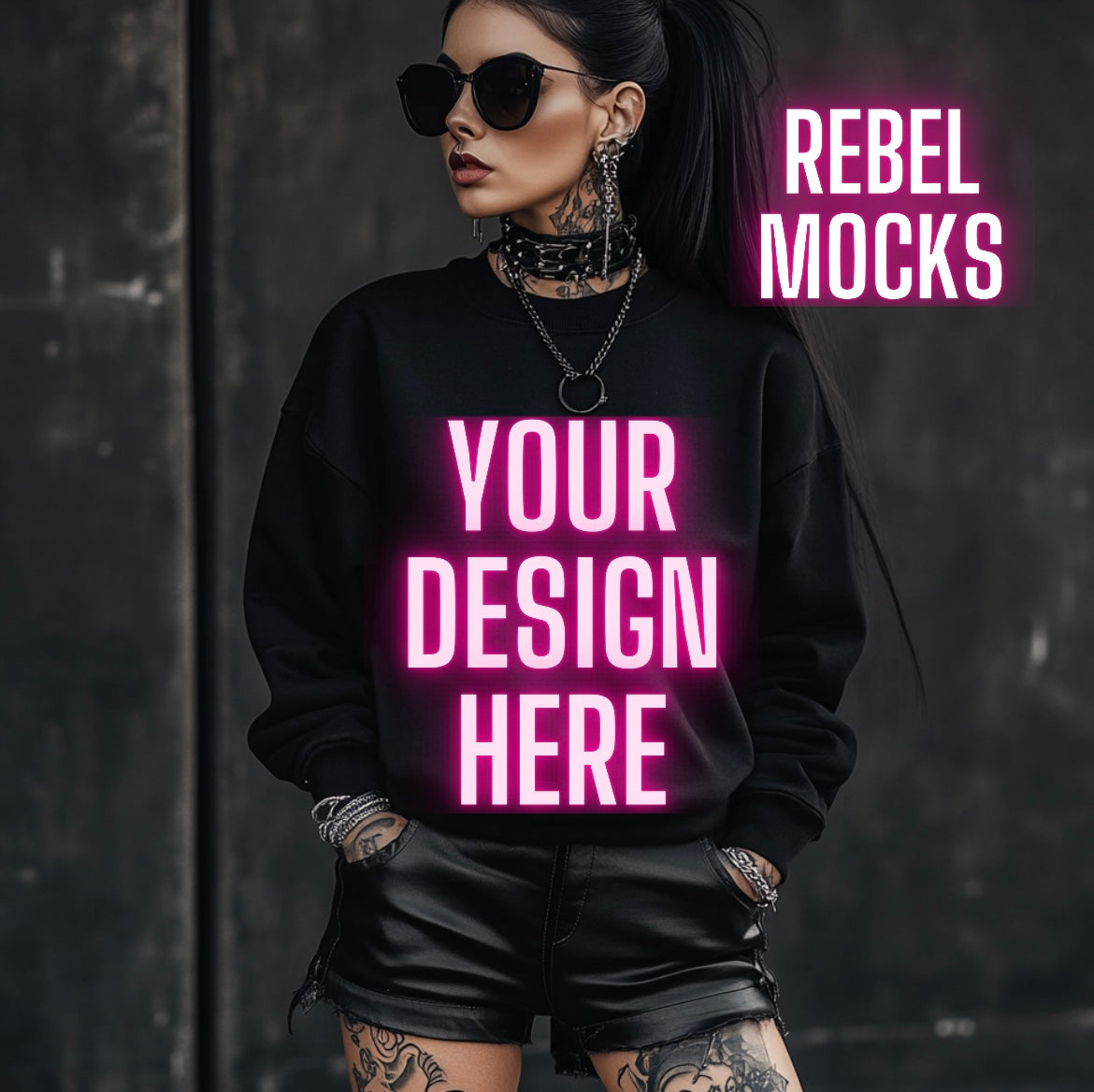 Alt Black Crew Neck Sweatshirt  Edgy Mock Up trendy