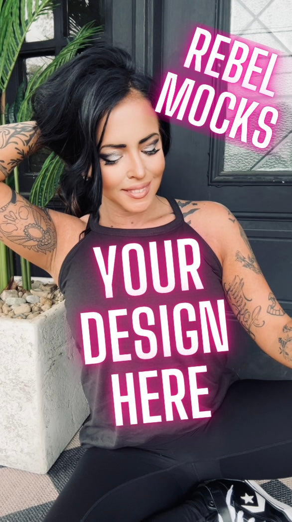 Black Rocker Tank Trending Model Mock Up