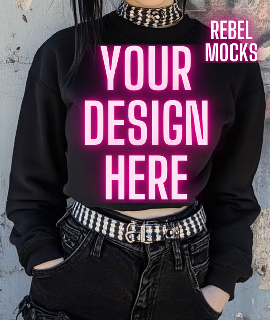 Black Crew Neck Sweatshirt Alternative Model Mock Up