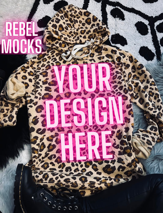 J America Leopard Hoodie Sweatshirt Trendy Mock Up