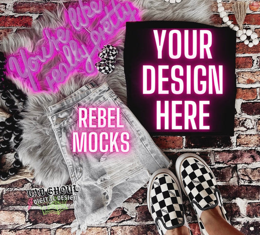 Black Tee EDGY Flat Lay Mock Up trendy