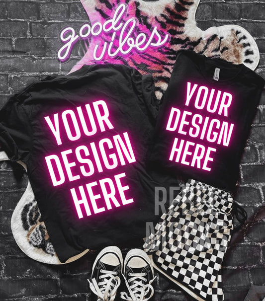 BUNDLE Front And Back Black Tee 3 Flat Lay Mock UPS