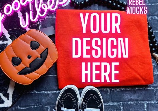 Orange Gildan Crew Flat Lay Tee Mock TRENDING