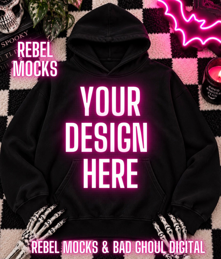 Black Hoodie Sweatshirt |Edgy Alternative Mock Up