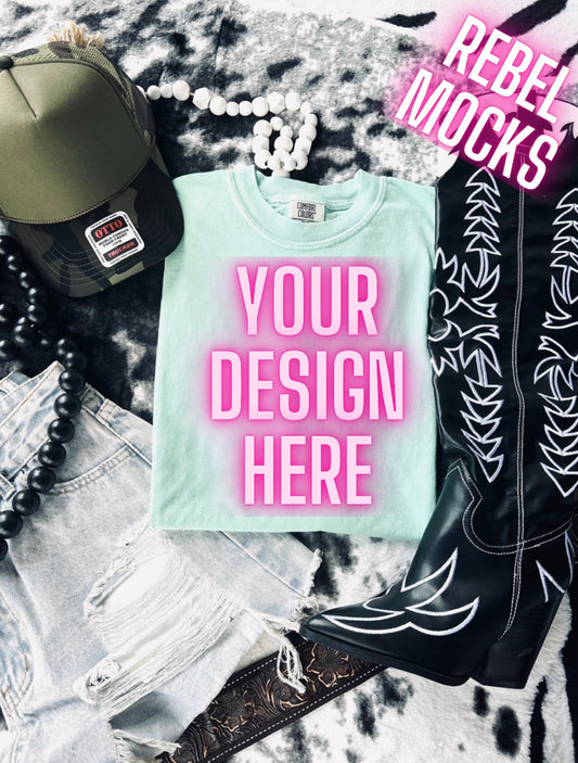 VIBIN CC Chalky Mint Tee Flat Lay Mock UP